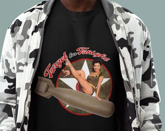 Target For Tonight Sweatshirt | Aviation Pinup Bomb Dark Color Shirt in Dark Colors up to size 3XL | Aviation Clothing