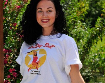 D-Day Doll Aviator Pin Up T-Shirt - Short-Sleeve Tee, Retro Style 1940's Pinup Girl Shirt | Military Pilot Gifts For Men & Women