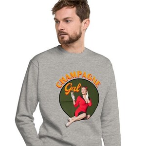 Champagne Gal Unisex Fleece Pullover - Gray Long Sleeve Shirt with Pin Up Nose-Art Design | Retro Aviation
