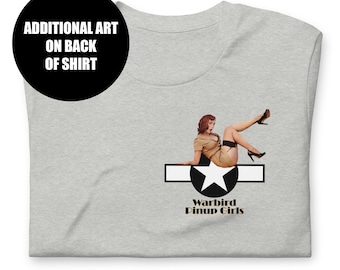T-6 Texan Pinup Shirt | Short-Sleeve Grey T-Shirt with Pin Up Design on Front and Back | Warbird Pinup Girls