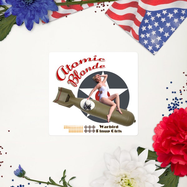 Blond Pin Up Classic Sticker - Atomic Blonde Vinyl Indoor Sticker, WWII Air Force Bomb Girl Sticker