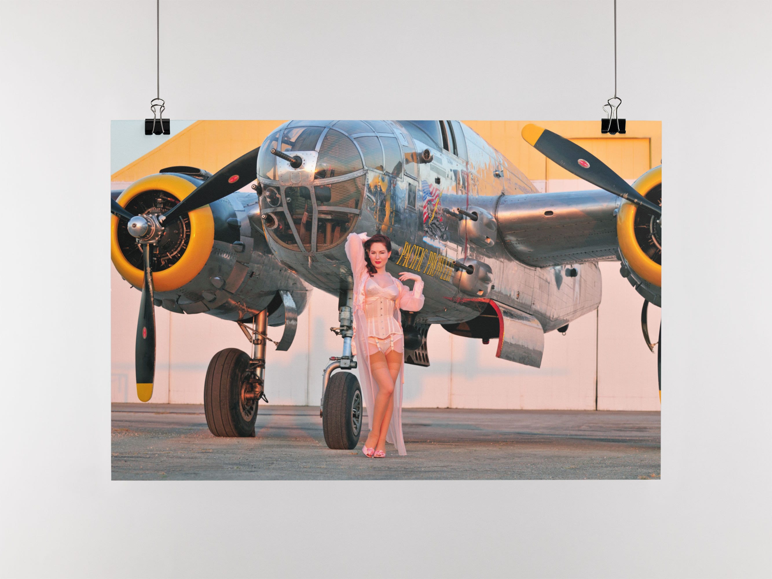 B-25 Bomber Poster With Classy 1940's Gal - Choose Poster Size