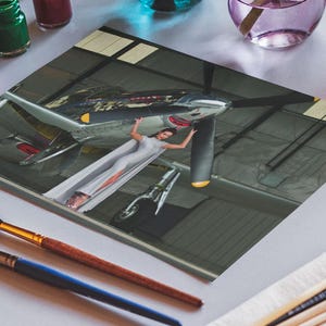 Aluminum P-51 Mustang Fashion Poster - WW2 Fighter Aircraft Photo with Beautiful Model | WWII Wall Art