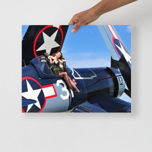 Aviator Girl Corsair Poster - F4U Corsair Classic WWII Fighter Plane Matte Poster | Pin Up Aviation Wall Art