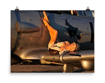 1940s Aviator Pinup Poster - Sexy Pin Up Girl Photo Posed with T-6 Texan WWII Aircraft | Pilot Aviation Gifts