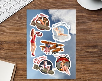 Warbird Pinup Girls Collectors Sticker Sheet | Aviation Pinups Crafting Indoor and Outdoor Stickers
