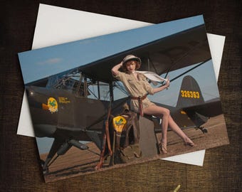 Retro Safari Inspired L2 Aviation Poster - 1940s Safari Girl Vintage Aircraft Photo Print | Pilot Aviation Wall Art Gifts