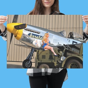 P-51 マスタング WW2 ピンナップ ポスター - 航空ノーズ アート ピンナップ ポスター | 男の隠れ家格納庫またはガレージの壁装飾