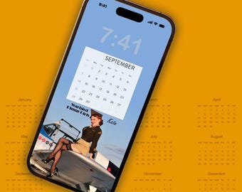 September 2025 Wallpaper | Warbird Pin Up Phone Calendar | Digital Download | P-51 Mustang wallpaper | Digital Lock screen wallpaper