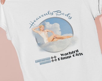 Camiseta Heavenly Body: Camiseta de chica pin-up sexy inspirada en el arte retro de la nariz, camiseta rockabilly, regalos de aviación