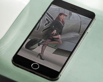 WWII redhead Phone Wallpaper | iphone Wallpapers, Lock Screen Aviation Wallpaper, Cell Phone Wallpaper, Instant Download, Sexy Pinup