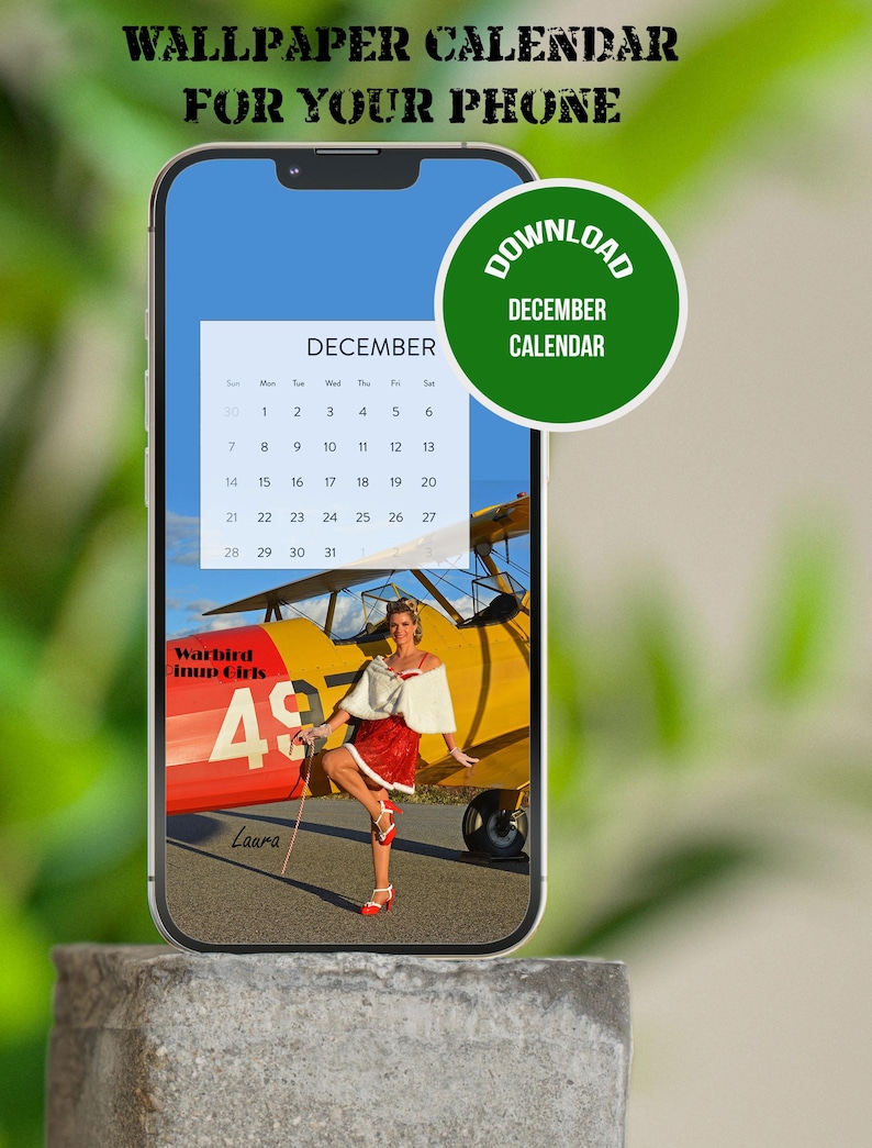 December 2025 Wallpaper | Warbird Pin up Phone Calendar | Digital ...
