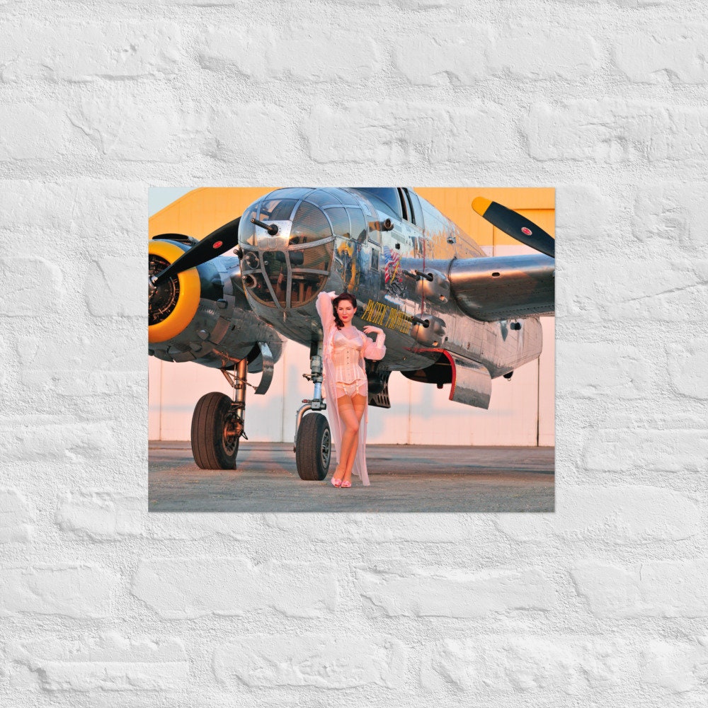 B-25 Bomber Poster With Classy 1940's Gal - Choose Poster Size