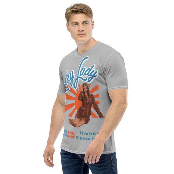 Mens Lady Luck Super Nice Bomber Nose Art T-Shirt Mens Lady Luck Super Nice Bomber Nose Art T-Shirt
