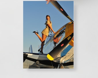 P-51 Mustang Military Pin Up Poster | WWII Fighter Plane Photo Print