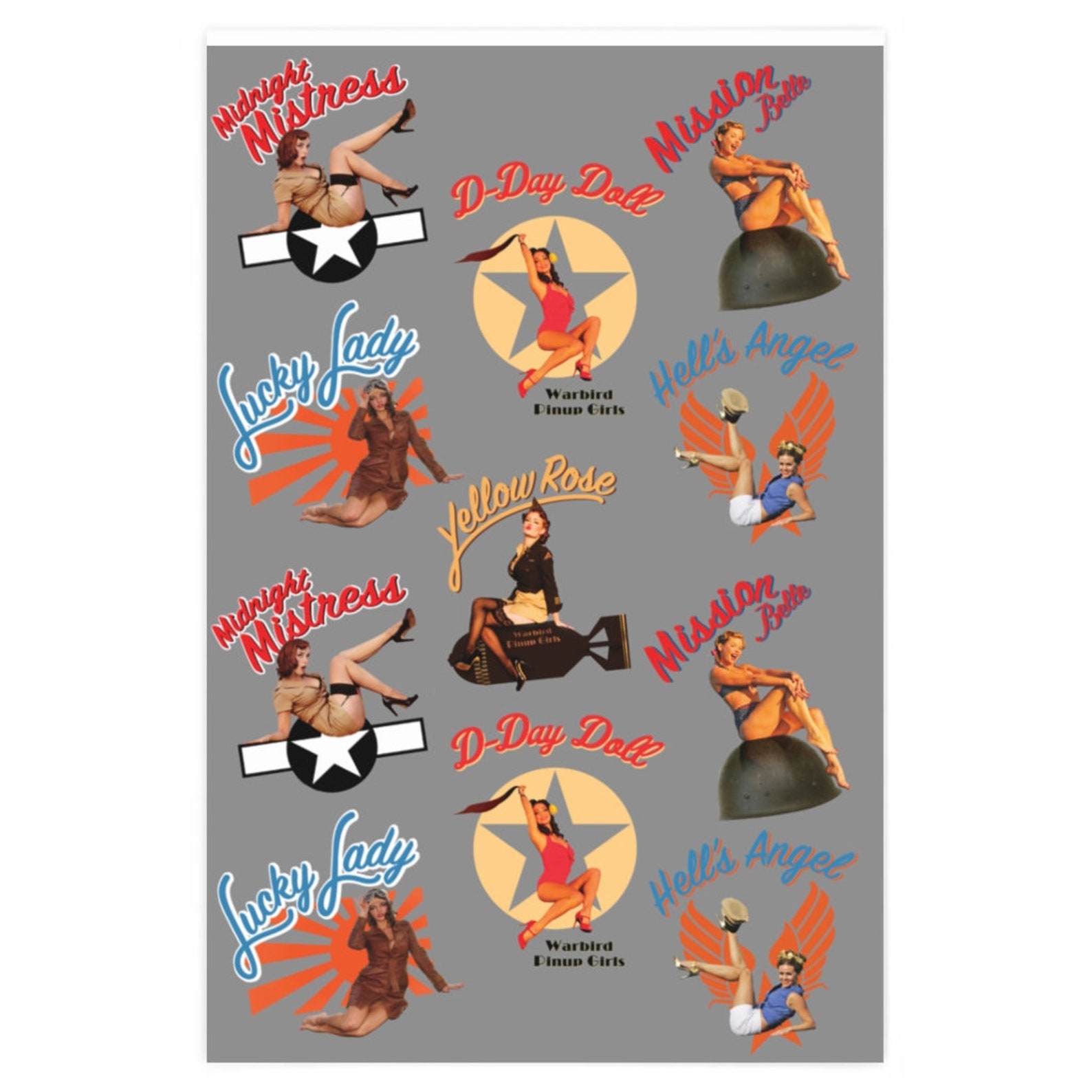 Pin up Nose Art Wrapping Paper WWII Pinup Girls Design Gift | Etsy