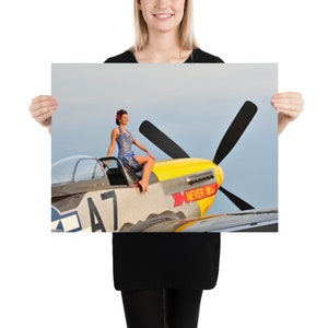 Never Miss P-51 Mustang Pin Up Photo Poster - WWII Fighter Plane Aviation Art | Man Cave Wall Decor