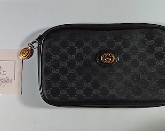 Vintage Gucci Small Makeup Pouch Black Micro GG Used Preowned Condition
