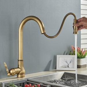 Brass retro antique pull out basin kitchen faucet 360 Swivel vintage