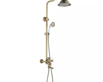 Shower Faucet Antique Brass Round Rainfall Showerhead