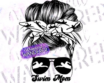 Swim Mom Messy Bun | Swim Mom Sublimation | Swim Mom PNG | Swim Design | Swim Sublimation | Swim PNG | Swim Shirt Design | Swim Black White