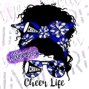 Cheer Messy Bun Sublimation | Curly Messy Bun Cheer Sublimation | Curly Hair Cheer PNG | Cheer Mom Sublimation | Cheer Design | Cheer Blue