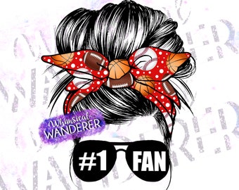 Sport Mom Messy Bun Sublimatie | Sport Mom Sublimatie | Basketbal Moeder Voetbal Moeder Honkbal Moeder | Moeder van beide Basketbal Voetbal Rood