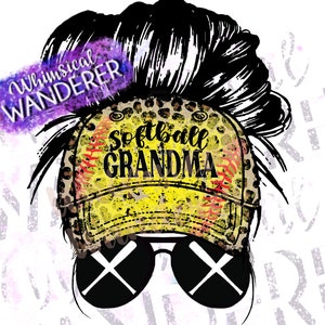 Softball Grandma Messy Bun Sublimation | Hat Softball Sublimation | Softball Sublimation | Hat Messy Bun Softball PNG | Softball Shirt