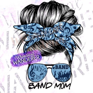 Band Mom Messy Bun | Band Mom Sublimation | Band Design | Band Sublimation | Band Shirt Design | Navy Blue Band PNG | Band Blue