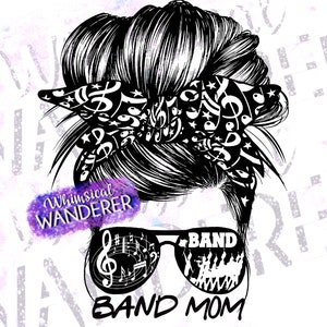 Band Mom Messy Bun Sublimation | Band Mom Sublimation | Band Sublimation | Band PNG | Band Design Download | Band Shirt Design | Band Black
