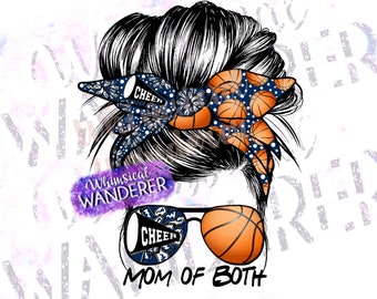 Mom of Both Sublimation | Messy Bun Cheer Basketball Sublimation | Basketball Cheer Sublimation | Navy Blue Basketball Cheer Blue Navy