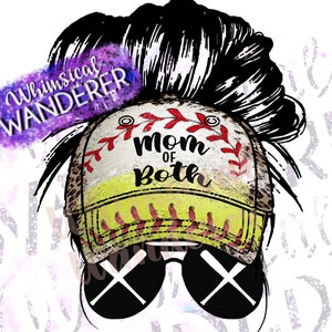 Mom of Both Baseball Softball Sublimation | Messy Bun Baseball | Mom of Both Softball Baseball Sublimation | Softball Mom Baseball Mom Shirt