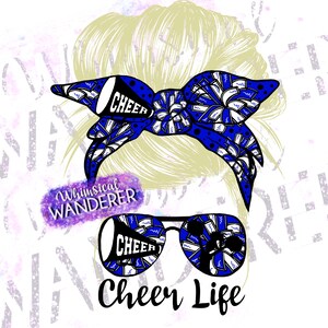 Cheer Sublimation | Blue Cheer Life Design | Blonde Messy Bun Cheer Design | Cheer Blue | Cheer Shirt Design | Blonde Cheer Mom Design