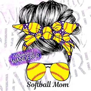 Softball Mom Messy Bun | Softball Mom Sublimation | Softball Shirt Design | Softball PNG | Purple Softball Sublimation | Bun Softball Purple