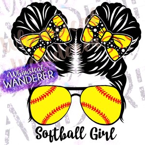 Softball Girl Bun | Softball Sublimation | Softball Girl Design | Softball Messy Bun | Softball PNG | Softball Shirt Design
