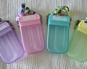 Personalisierte Popsicle Wasserflasche. Ice Pop Wasserflasche mit Strohhalm. Kind tragbar Halskette. Individuell. Perfekt für Strand, Park, Urlaub!