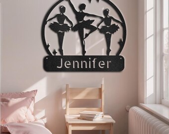 Customizable- Dancing Ballerinas, personalize metal wall sign