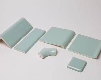 Mint ceramic V-cap, bullnose, cove base, Mud cap, Sink corner and corner