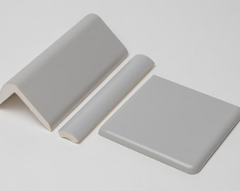 Matte Gray ceramic V-cap, Quarter round and 4x4 corner