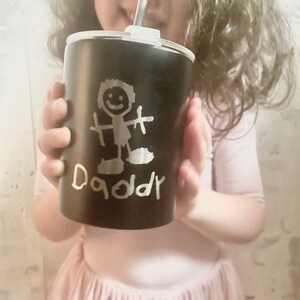 Father’s Day, Christmas Gift for Dad, Personalized Engraved Drink Tumbler, Handwriting Drawing Beer, Whiskey Tumbler, Kids Drawing Cup