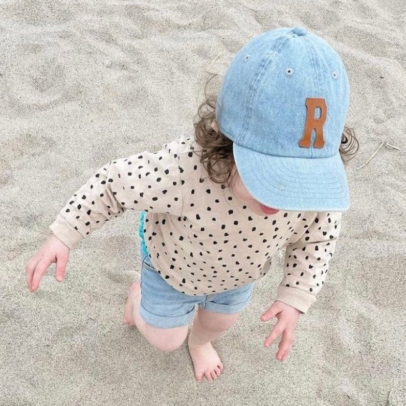 Custom toddler kids baby hat, initial hat, kid birthday gift, leather patch hat, toddler gift, kid baseball hat, personalized kid gift image 1