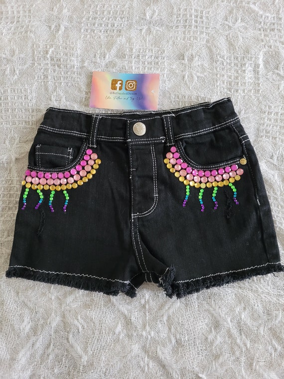 Rainbow Bedazzled Black Denim Girls 
