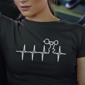 Weightlifter ECG Heartline T-Shirt, Funny Gym Training Exercise CrossFit, Workout Top Fitness Weightlifting, Lift Health Present Gift
