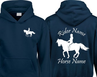 Personalisierter Pferde Hoodie | Cob Rider Horse Hoody springen Geburtstagsgeschenk für Erwachsene Kinder Jockey Rider Jumper | Pferde Xmas Unisex Geschenk Top