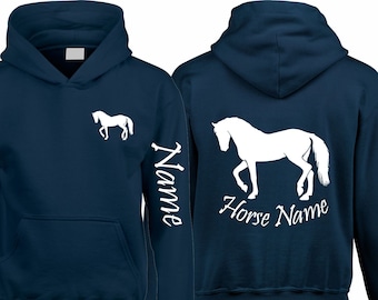 Personalizado caballo sudadera con capucha nombre del brazo Cob Riding School Hoody Jumping regalo de cumpleaños para adultos niños Jockey Rider Jumper Equine Christmas Top Reino Unido