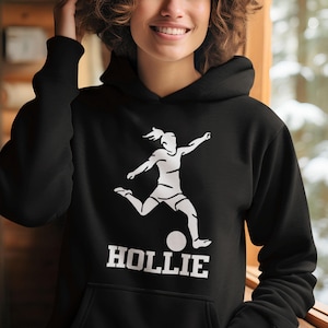Personalised Hoodie Your Name Football GIRL Footballer Player Birthday Gift for Her Unisex Kids Ladies Women Christmas Present Jumper Top
