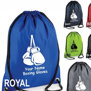 Sac personnalisé, votre nom avec cordon de serrage Gymsac Gants de boxe Boxer Fighter Gift Enfants ECOLE ou Collège Garçons Filles Enfants Cadeau de Noël
