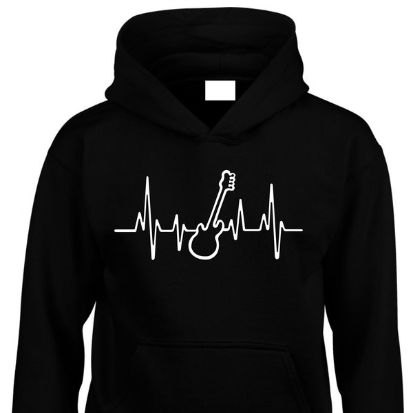 Sweat à capuche pour mélomanes pulsations cardiaques Ecg Graphismes de guitare Musique Rock Band chantant Chanson Joueurs de jeux Cadeau de Noël pour elle et lui T-shirt au Royaume-Uni