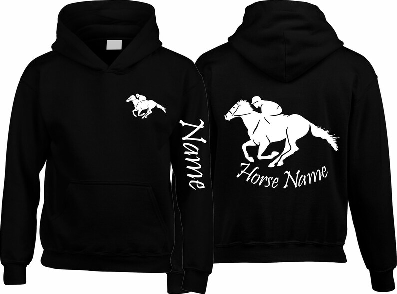 Personalised Horse Hoodie Arm Name Cob Rider Horse Racing Etsy