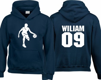 Personalised Basketballer Hoodie, Custom Number Hoody, Basketball Coach Gift, Outdoor Gaming, Adults Kids, Games Lover Pullover Xmas Top